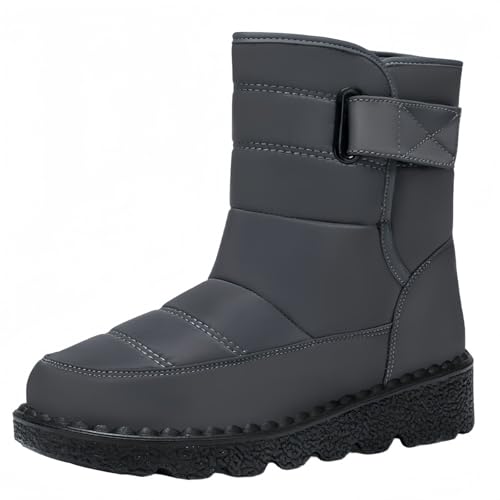 FQLGJMY Damen Winter Schneestiefel wasserdicht thermisch isolierte warme Mid-Calf Stiefel mit rutschfesten PU Sohle verstellbarer Gürtel Verschluss warmes Futter für Outdoor-Enthusiasten von FQLGJMY