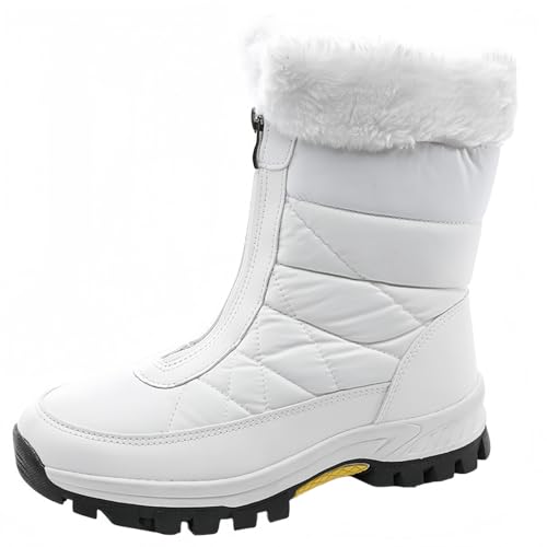 FQLGJMY Damen Winter Schneestiefel wasserdicht thermisch isolierte warme Mid-Calf Stiefel mit rutschfesten PU Sohle verstellbarer Gürtel Verschluss warmes Futter für Outdoor-Enthusiasten von FQLGJMY