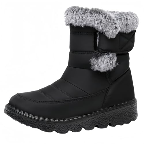 FQLGJMY Damen Winter Schneestiefel wasserdicht thermisch isolierte warme Mid-Calf Stiefel mit rutschfesten PU Sohle verstellbarer Gürtel Verschluss warmes Futter für Outdoor-Enthusiasten von FQLGJMY