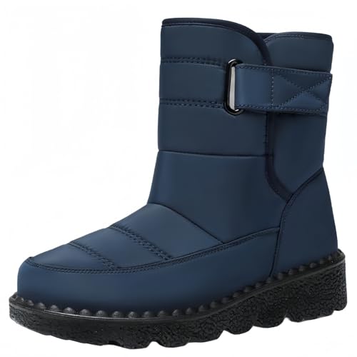 FQLGJMY Damen Winter Schneestiefel wasserdicht thermisch isolierte warme Mid-Calf Stiefel mit rutschfesten PU Sohle verstellbarer Gürtel Verschluss warmes Futter für Outdoor-Enthusiasten von FQLGJMY