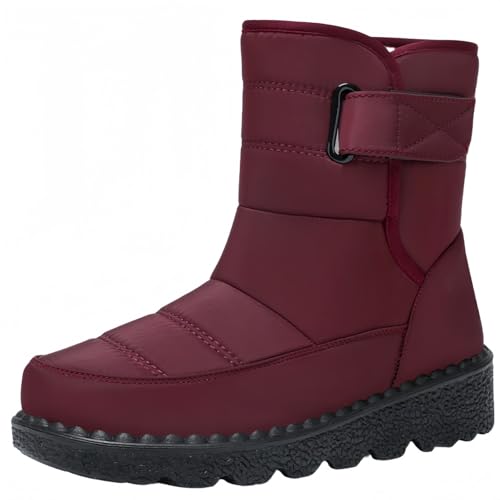 FQLGJMY Damen Winter Schneestiefel wasserdicht thermisch isolierte warme Mid-Calf Stiefel mit rutschfesten PU Sohle verstellbarer Gürtel Verschluss warmes Futter für Outdoor-Enthusiasten von FQLGJMY