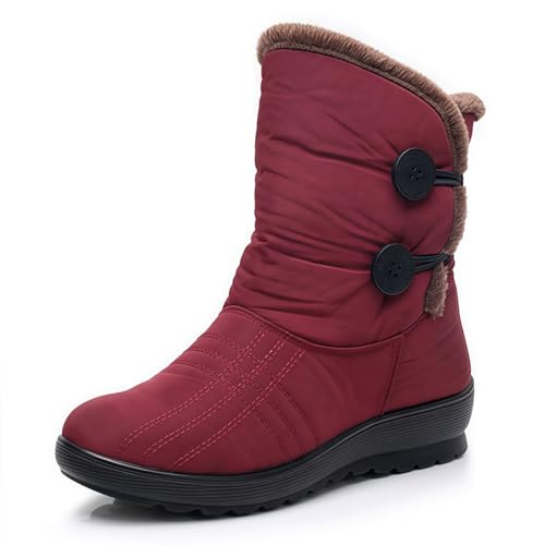 FQLGJMY Damen Winter Schneestiefel wasserdicht thermisch isolierte warme Mid-Calf Stiefel mit rutschfesten PU Sohle verstellbarer Gürtel Verschluss warmes Futter für Outdoor-Enthusiasten von FQLGJMY