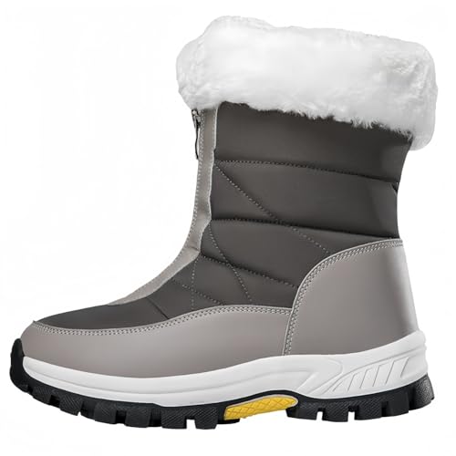 FQLGJMY Damen Winter Schneestiefel wasserdicht thermisch isolierte warme Mid-Calf Stiefel mit rutschfesten PU Sohle verstellbarer Gürtel Verschluss warmes Futter für Outdoor-Enthusiasten von FQLGJMY