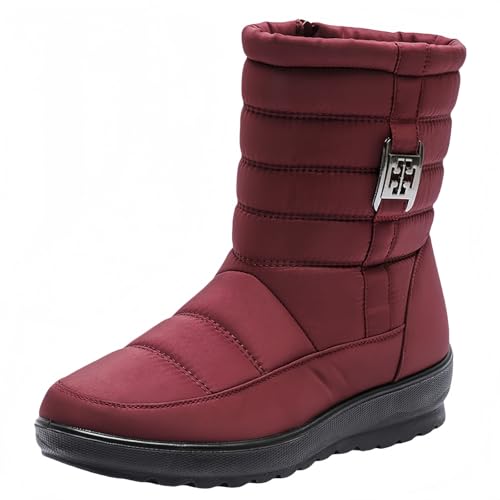 FQLGJMY Damen Winter Schneestiefel wasserdicht thermisch isolierte warme Mid-Calf Stiefel mit rutschfesten PU Sohle verstellbarer Gürtel Verschluss warmes Futter für Outdoor-Enthusiasten von FQLGJMY