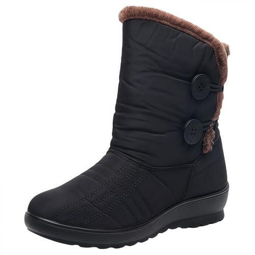 FQLGJMY Damen Winter Schneestiefel wasserdicht thermisch isolierte warme Mid-Calf Stiefel mit rutschfesten PU Sohle verstellbarer Gürtel Verschluss warmes Futter für Outdoor-Enthusiasten von FQLGJMY