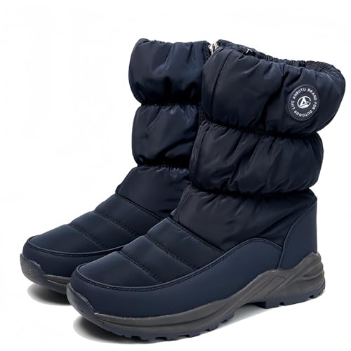 FQLGJMY Damen Winter Schneestiefel wasserdicht thermisch isolierte warme Mid-Calf Stiefel mit rutschfesten PU Sohle verstellbarer Gürtel Verschluss warmes Futter für Outdoor-Enthusiasten von FQLGJMY