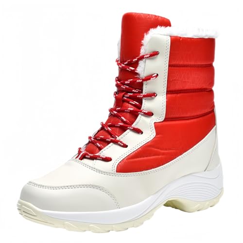 FQLGJMY Damen Winter Schneestiefel wasserdicht thermisch isolierte warme Mid-Calf Stiefel mit rutschfesten PU Sohle verstellbarer Gürtel Verschluss warmes Futter für Outdoor-Enthusiasten von FQLGJMY