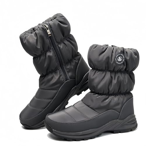 FQLGJMY Damen Winter Schneestiefel wasserdicht thermisch isolierte warme Mid-Calf Stiefel mit rutschfesten PU Sohle verstellbarer Gürtel Verschluss warmes Futter für Outdoor-Enthusiasten von FQLGJMY