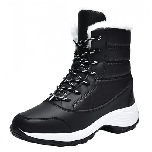 FQLGJMY Damen Winter Schneestiefel wasserdicht thermisch isolierte warme Mid-Calf Stiefel mit rutschfesten PU Sohle verstellbarer Gürtel Verschluss warmes Futter für Outdoor-Enthusiasten von FQLGJMY
