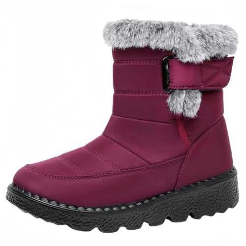 FQLGJMY Damen Winter Schneestiefel wasserdicht thermisch isolierte warme Mid-Calf Stiefel mit rutschfesten PU Sohle verstellbarer Gürtel Verschluss warmes Futter für Outdoor-Enthusiasten von FQLGJMY