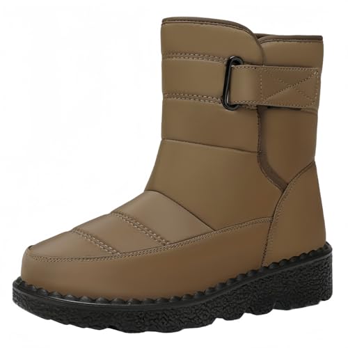 FQLGJMY Damen Winter Schneestiefel wasserdicht thermisch isolierte warme Mid-Calf Stiefel mit rutschfesten PU Sohle verstellbarer Gürtel Verschluss warmes Futter für Outdoor-Enthusiasten von FQLGJMY