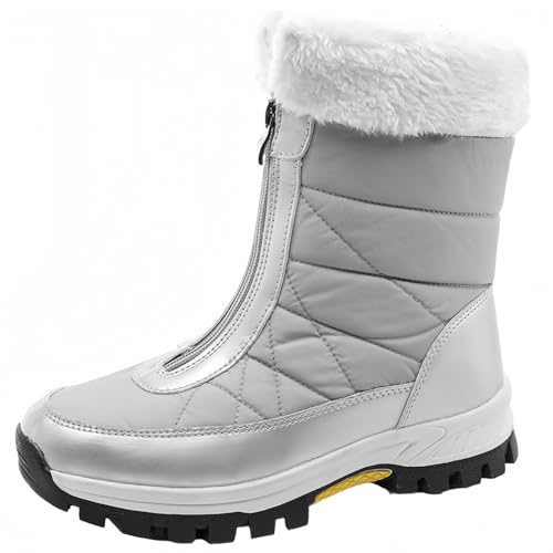 FQLGJMY Damen Winter Schneestiefel wasserdicht thermisch isolierte warme Mid-Calf Stiefel mit rutschfesten PU Sohle verstellbarer Gürtel Verschluss warmes Futter für Outdoor-Enthusiasten von FQLGJMY