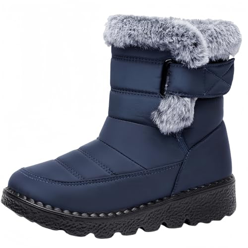 FQLGJMY Damen Winter Schneestiefel wasserdicht thermisch isolierte warme Mid-Calf Stiefel mit rutschfesten PU Sohle verstellbarer Gürtel Verschluss warmes Futter für Outdoor-Enthusiasten von FQLGJMY