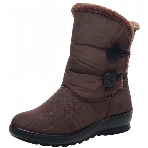 FQLGJMY Damen Winter Schneestiefel wasserdicht thermisch isolierte warme Mid-Calf Stiefel mit rutschfesten PU Sohle verstellbarer Gürtel Verschluss warmes Futter für Outdoor-Enthusiasten von FQLGJMY