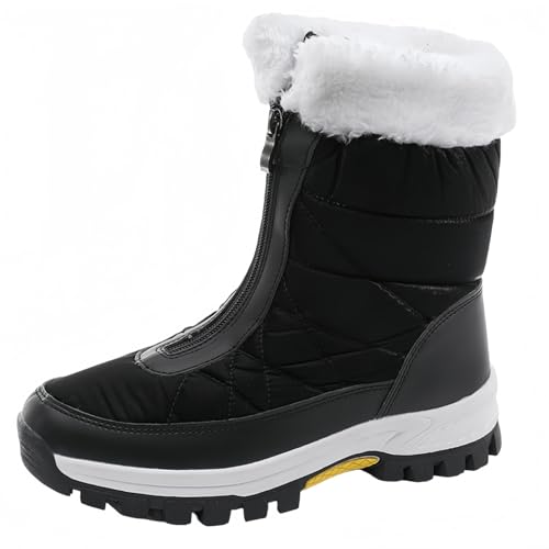 FQLGJMY Damen Winter Schneestiefel wasserdicht thermisch isolierte warme Mid-Calf Stiefel mit rutschfesten PU Sohle verstellbarer Gürtel Verschluss warmes Futter für Outdoor-Enthusiasten von FQLGJMY