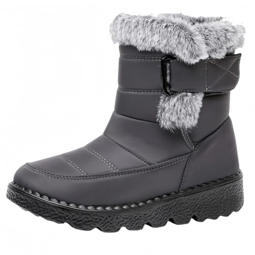 FQLGJMY Damen Winter Schneestiefel wasserdicht thermisch isolierte warme Mid-Calf Stiefel mit rutschfesten PU Sohle verstellbarer Gürtel Verschluss warmes Futter für Outdoor-Enthusiasten von FQLGJMY
