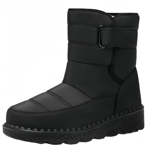 FQLGJMY Damen Winter Schneestiefel wasserdicht thermisch isolierte warme Mid-Calf Stiefel mit rutschfesten PU Sohle verstellbarer Gürtel Verschluss warmes Futter für Outdoor-Enthusiasten von FQLGJMY