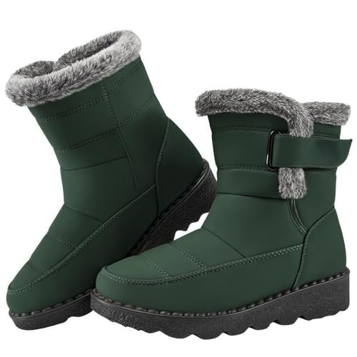 FQLGJMY Damen Winter Schneestiefel wasserdicht thermisch isolierte warme Mid-Calf Stiefel mit rutschfesten PU Sohle verstellbarer Gürtel Verschluss warmes Futter für Outdoor-Enthusiasten von FQLGJMY