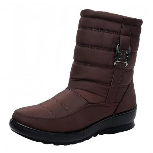 FQLGJMY Damen Winter Schneestiefel wasserdicht thermisch isolierte warme Mid-Calf Stiefel mit rutschfesten PU Sohle verstellbarer Gürtel Verschluss warmes Futter für Outdoor-Enthusiasten von FQLGJMY