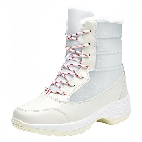 FQLGJMY Damen Winter Schneestiefel wasserdicht thermisch isolierte warme Mid-Calf Stiefel mit rutschfesten PU Sohle verstellbarer Gürtel Verschluss warmes Futter für Outdoor-Enthusiasten von FQLGJMY