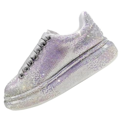 FQLGJMY Frauen Plattform Glitter Sneakers mit Spitze-Up Design Funkelnde Leichtgewicht Tennis Schuhe Strass Mode Chunky Bling Schuhe für Hochzeit Braut glänzende Pailletten Party Walking Sneakers von FQLGJMY