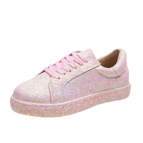 FQLGJMY Frauen Plattform Glitter Sneakers mit Spitze-Up Design Funkelnde Leichtgewicht Tennis Schuhe Strass Mode Chunky Bling Schuhe für Hochzeit Braut glänzende Pailletten Party Walking Sneakers von FQLGJMY