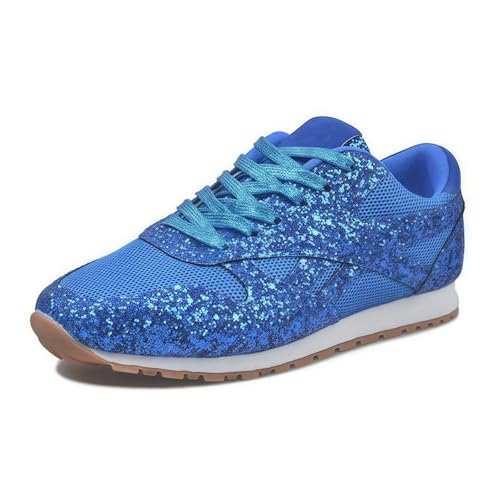 FQLGJMY Frauen Plattform Glitter Sneakers mit Spitze-Up Design Funkelnde Leichtgewicht Tennis Schuhe Strass Mode Chunky Bling Schuhe für Hochzeit Braut glänzende Pailletten Party Walking Sneakers von FQLGJMY