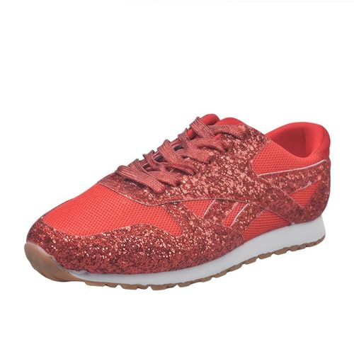 FQLGJMY Frauen Plattform Glitter Sneakers mit Spitze-Up Design Funkelnde Leichtgewicht Tennis Schuhe Strass Mode Chunky Bling Schuhe für Hochzeit Braut glänzende Pailletten Party Walking Sneakers von FQLGJMY