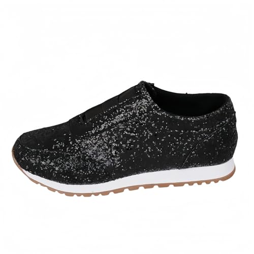 FQLGJMY Frauen Plattform Glitter Sneakers mit Spitze-Up Design Funkelnde Leichtgewicht Tennis Schuhe Strass Mode Chunky Bling Schuhe für Hochzeit Braut glänzende Pailletten Party Walking Sneakers von FQLGJMY