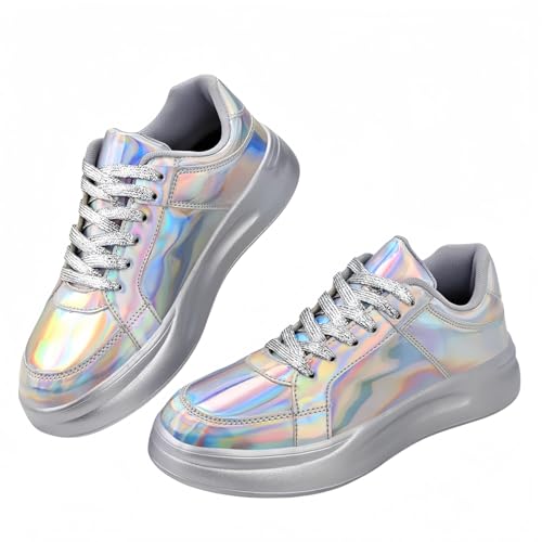 FQLGJMY Frauen Plattform Glitter Sneakers mit Spitze-Up Design Funkelnde Leichtgewicht Tennis Schuhe Strass Mode Chunky Bling Schuhe für Hochzeit Braut glänzende Pailletten Party Walking Sneakers von FQLGJMY