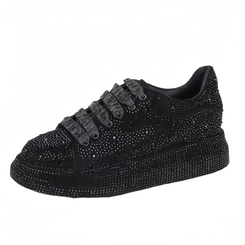 FQLGJMY Frauen Plattform Glitter Sneakers mit Spitze-Up Design Funkelnde Leichtgewicht Tennis Schuhe Strass Mode Chunky Bling Schuhe für Hochzeit Braut glänzende Pailletten Party Walking Sneakers von FQLGJMY