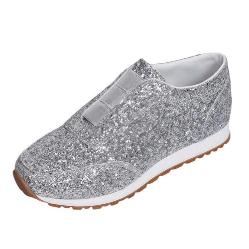 FQLGJMY Frauen Plattform Glitter Sneakers mit Spitze-Up Design Funkelnde Leichtgewicht Tennis Schuhe Strass Mode Chunky Bling Schuhe für Hochzeit Braut glänzende Pailletten Party Walking Sneakers von FQLGJMY