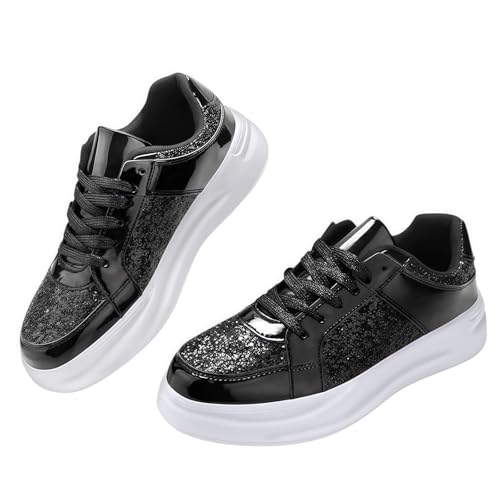 FQLGJMY Frauen Plattform Glitter Sneakers mit Spitze-Up Design Funkelnde Leichtgewicht Tennis Schuhe Strass Mode Chunky Bling Schuhe für Hochzeit Braut glänzende Pailletten Party Walking Sneakers von FQLGJMY