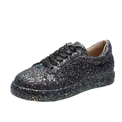 FQLGJMY Frauen Plattform Glitter Sneakers mit Spitze-Up Design Funkelnde Leichtgewicht Tennis Schuhe Strass Mode Chunky Bling Schuhe für Hochzeit Braut glänzende Pailletten Party Walking Sneakers von FQLGJMY