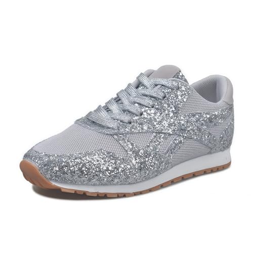 FQLGJMY Frauen Plattform Glitter Sneakers mit Spitze-Up Design Funkelnde Leichtgewicht Tennis Schuhe Strass Mode Chunky Bling Schuhe für Hochzeit Braut glänzende Pailletten Party Walking Sneakers von FQLGJMY