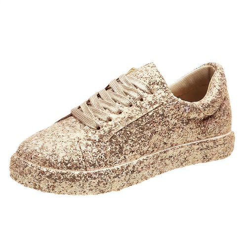 FQLGJMY Frauen Plattform Glitter Sneakers mit Spitze-Up Design Funkelnde Leichtgewicht Tennis Schuhe Strass Mode Chunky Bling Schuhe für Hochzeit Braut glänzende Pailletten Party Walking Sneakers von FQLGJMY