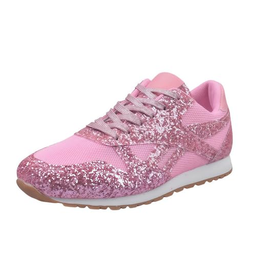 FQLGJMY Frauen Plattform Glitter Sneakers mit Spitze-Up Design Funkelnde Leichtgewicht Tennis Schuhe Strass Mode Chunky Bling Schuhe für Hochzeit Braut glänzende Pailletten Party Walking Sneakers von FQLGJMY