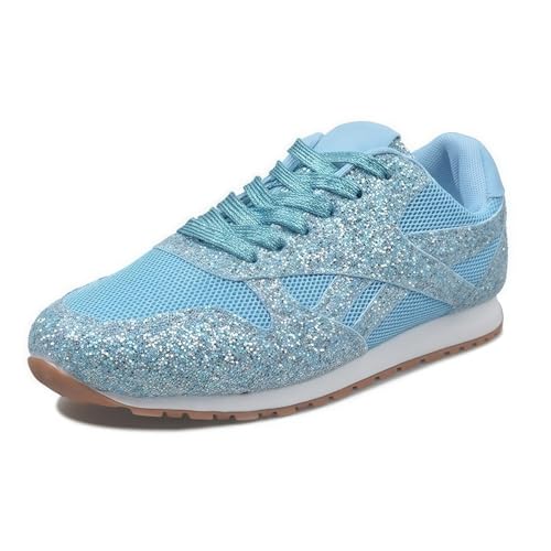 FQLGJMY Frauen Plattform Glitter Sneakers mit Spitze-Up Design Funkelnde Leichtgewicht Tennis Schuhe Strass Mode Chunky Bling Schuhe für Hochzeit Braut glänzende Pailletten Party Walking Sneakers von FQLGJMY