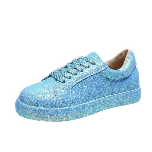 FQLGJMY Frauen Plattform Glitter Sneakers mit Spitze-Up Design Funkelnde Leichtgewicht Tennis Schuhe Strass Mode Chunky Bling Schuhe für Hochzeit Braut glänzende Pailletten Party Walking Sneakers von FQLGJMY