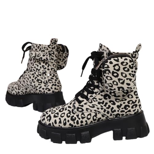 FQLGJMY Frauen Plattform Spitze-Up Kampfstiefel Runde geschlossene Zehe niedrigen Absatz Knöchel Kurze Stiefel mit Tasche Mid-Absatz Dicke Sohle Punk Motorrad Herbst Winter Stiefel von FQLGJMY