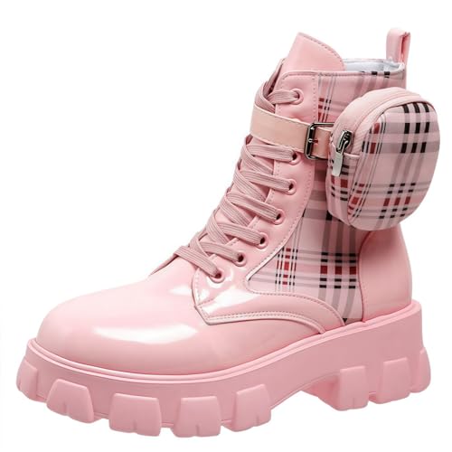 FQLGJMY Frauen Plattform Spitze-Up Kampfstiefel Runde geschlossene Zehe niedrigen Absatz Knöchel Kurze Stiefel mit Tasche Mid-Absatz Dicke Sohle Punk Motorrad Herbst Winter Stiefel FQLGJMY Frauen Plattform Spitze-Up Kampfstiefel Runde geschlossene Zehe niedrigen Absatz Knöchel Kurze Stiefel mit Tasche Mid-Absatz Dicke Sohle Punk Motorrad Herbst Winter Stiefel von FQLGJMY