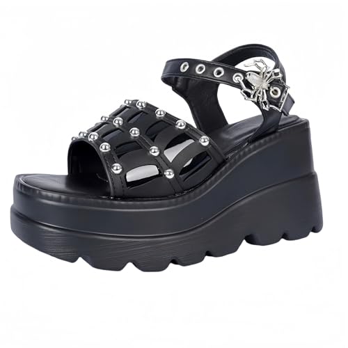 FQLGJMY Frauen Vegan Chunky Goth Schuhe Punk Stil Schuhe mit Schädel Sterne Kreuz Herz Kette Niet offene Zehe Rutschen auf Plattform Keil Rutsche Sandalen Sommer Punk Beach Slippers FQLGJMY Frauen Vegan Chunky Goth Schuhe Punk Stil Schuhe mit Schädel Sterne Kreuz Herz Kette Niet offene Zehe Rutschen auf Plattform Keil Rutsche Sandalen Sommer Punk Beach Slippers von FQLGJMY