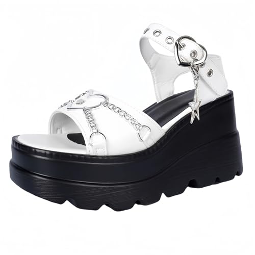 FQLGJMY Frauen Vegan Chunky Goth Schuhe Punk Stil Schuhe mit Schädel Sterne Kreuz Herz Kette Niet offene Zehe Rutschen auf Plattform Keil Rutsche Sandalen Sommer Punk Beach Slippers FQLGJMY Frauen Vegan Chunky Goth Schuhe Punk Stil Schuhe mit Schädel Sterne Kreuz Herz Kette Niet offene Zehe Rutschen auf Plattform Keil Rutsche Sandalen Sommer Punk Beach Slippers von FQLGJMY