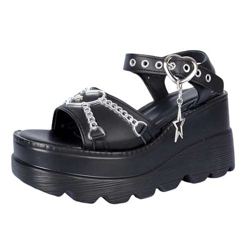 FQLGJMY Frauen Vegan Chunky Goth Schuhe Punk Stil Schuhe mit Schädel Sterne Kreuz Herz Kette Niet offene Zehe Rutschen auf Plattform Keil Rutsche Sandalen Sommer Punk Beach Slippers FQLGJMY Frauen Vegan Chunky Goth Schuhe Punk Stil Schuhe mit Schädel Sterne Kreuz Herz Kette Niet offene Zehe Rutschen auf Plattform Keil Rutsche Sandalen Sommer Punk Beach Slippers von FQLGJMY