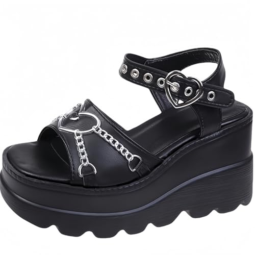 FQLGJMY Frauen Vegan Chunky Goth Schuhe Punk Stil Schuhe mit Schädel Sterne Kreuz Herz Kette Niet offene Zehe Rutschen auf Plattform Keil Rutsche Sandalen Sommer Punk Beach Slippers FQLGJMY Frauen Vegan Chunky Goth Schuhe Punk Stil Schuhe mit Schädel Sterne Kreuz Herz Kette Niet offene Zehe Rutschen auf Plattform Keil Rutsche Sandalen Sommer Punk Beach Slippers von FQLGJMY