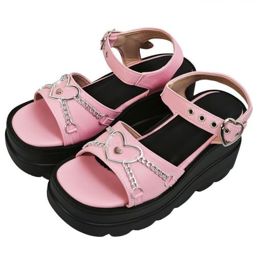 FQLGJMY Frauen Vegan Chunky Goth Schuhe Punk Stil Schuhe mit Schädel Sterne Kreuz Herz Kette Niet offene Zehe Rutschen auf Plattform Keil Rutsche Sandalen Sommer Punk Beach Slippers FQLGJMY Frauen Vegan Chunky Goth Schuhe Punk Stil Schuhe mit Schädel Sterne Kreuz Herz Kette Niet offene Zehe Rutschen auf Plattform Keil Rutsche Sandalen Sommer Punk Beach Slippers von FQLGJMY