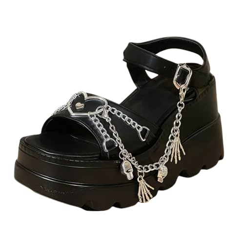 FQLGJMY Frauen Vegan Chunky Goth Schuhe Punk Stil Schuhe mit Schädel Sterne Kreuz Herz Kette Niet offene Zehe Rutschen auf Plattform Keil Rutsche Sandalen Sommer Punk Beach Slippers FQLGJMY Frauen Vegan Chunky Goth Schuhe Punk Stil Schuhe mit Schädel Sterne Kreuz Herz Kette Niet offene Zehe Rutschen auf Plattform Keil Rutsche Sandalen Sommer Punk Beach Slippers von FQLGJMY