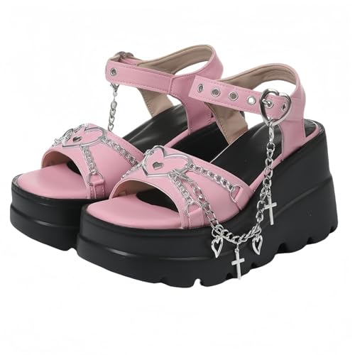 FQLGJMY Frauen Vegan Chunky Goth Schuhe Punk Stil Schuhe mit Schädel Sterne Kreuz Herz Kette Niet offene Zehe Rutschen auf Plattform Keil Rutsche Sandalen Sommer Punk Beach Slippers FQLGJMY Frauen Vegan Chunky Goth Schuhe Punk Stil Schuhe mit Schädel Sterne Kreuz Herz Kette Niet offene Zehe Rutschen auf Plattform Keil Rutsche Sandalen Sommer Punk Beach Slippers von FQLGJMY