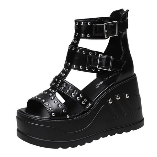 FQLGJMY Frauen Vegan Chunky Goth Schuhe Punk Stil Schuhe mit Schädel Sterne Kreuz Herz Kette Niet offene Zehe Rutschen auf Plattform Keil Rutsche Sandalen Sommer Punk Beach Slippers FQLGJMY Frauen Vegan Chunky Goth Schuhe Punk Stil Schuhe mit Schädel Sterne Kreuz Herz Kette Niet offene Zehe Rutschen auf Plattform Keil Rutsche Sandalen Sommer Punk Beach Slippers von FQLGJMY