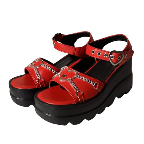 FQLGJMY Frauen Vegan Chunky Goth Schuhe Punk Stil Schuhe mit Schädel Sterne Kreuz Herz Kette Niet offene Zehe Rutschen auf Plattform Keil Rutsche Sandalen Sommer Punk Beach Slippers FQLGJMY Frauen Vegan Chunky Goth Schuhe Punk Stil Schuhe mit Schädel Sterne Kreuz Herz Kette Niet offene Zehe Rutschen auf Plattform Keil Rutsche Sandalen Sommer Punk Beach Slippers von FQLGJMY